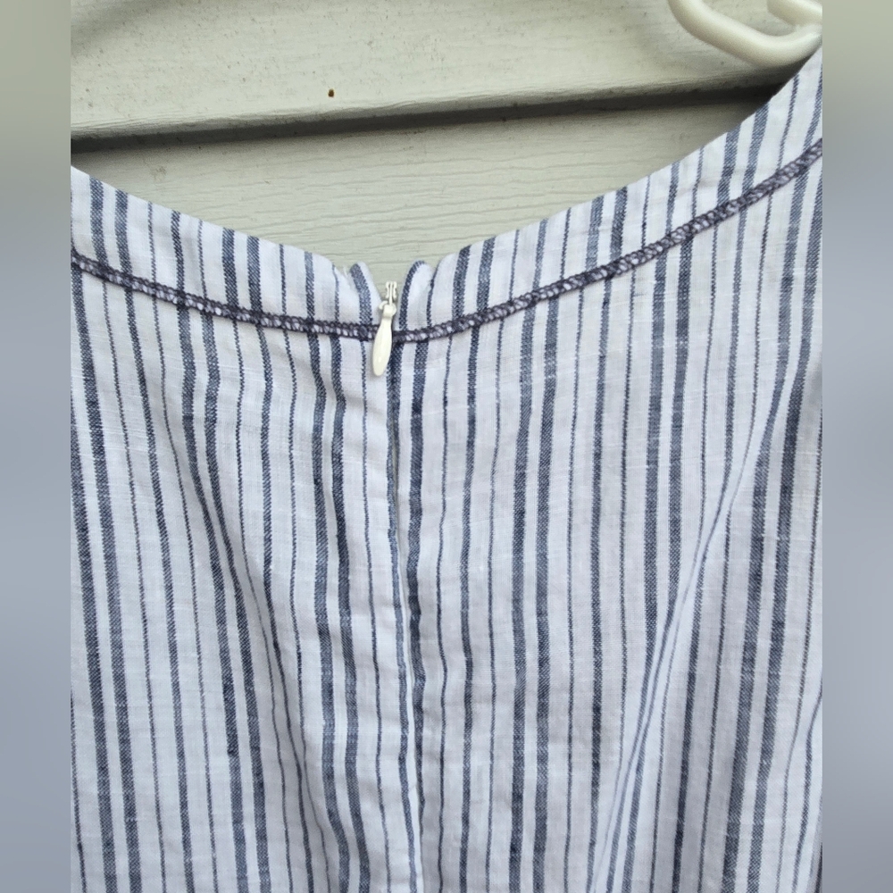Three Dots Striped 100% Linen Dress Blue, White Sz Mediun Sleeveless - Picture 4 of 10
